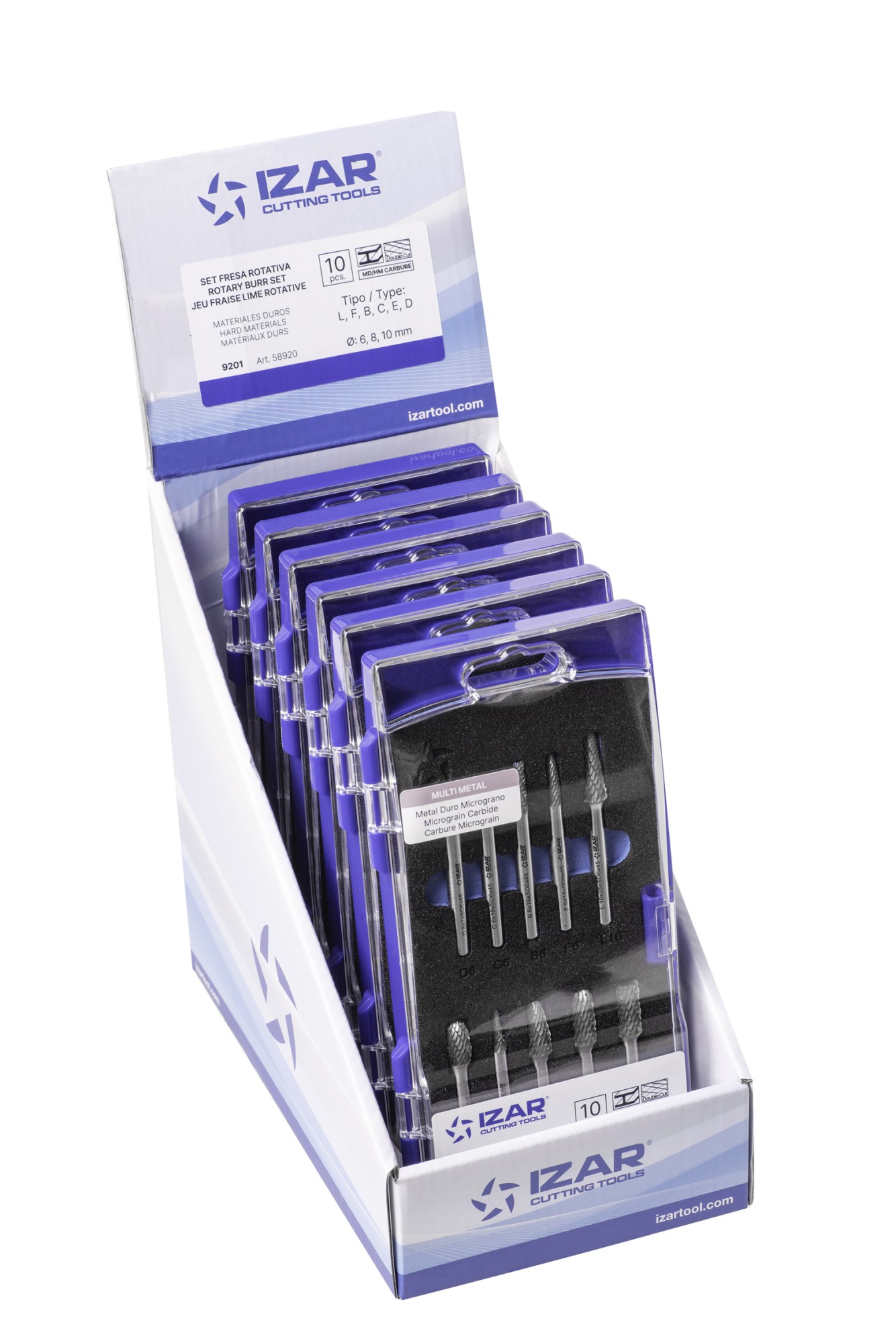 JUEGO FRESAS ROTATIVAS METAL DURO - 9201 - EXPO 6 SETS 10 PCS (L-F-B-C-E/D)