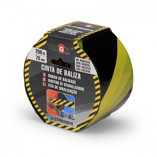 CINTA DE BALIZA NO ADHESIVA NEGRA/AMARILLA DE 200M X 70mm