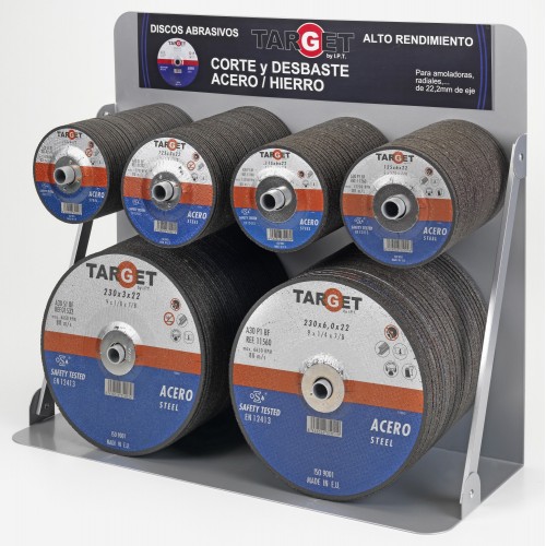 EXPOSITOR DISCOS ABRASIVOS CORTE Y DESBASTE, ACERO / HIERRO