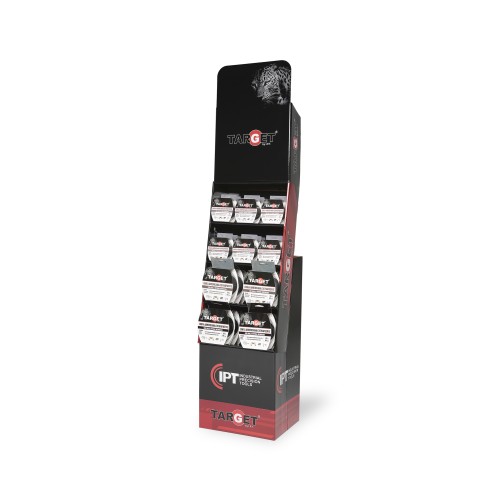 EXPOSITOR VERTICAL C/ CINTAS AMERICANAS TARGET NEGRAS Y PLATAS