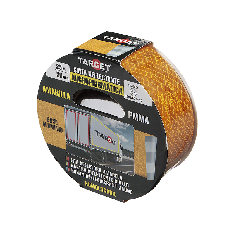 Cinta adhesiva reflectante homologada E104R 25 m x 50 mm con base de aluminio