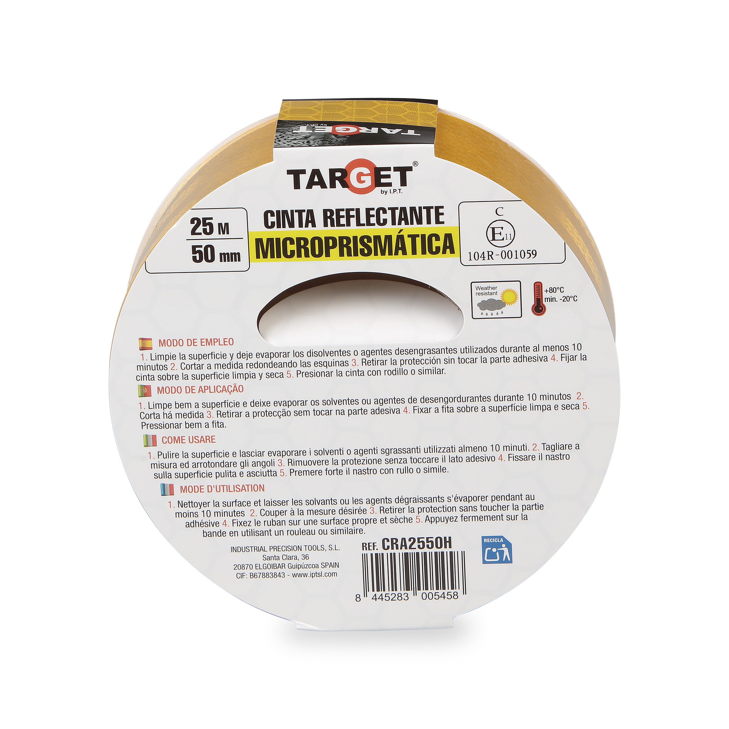 CINTA REFLECTANTE AMARILLA 25MX50mm HOMOLOGADA