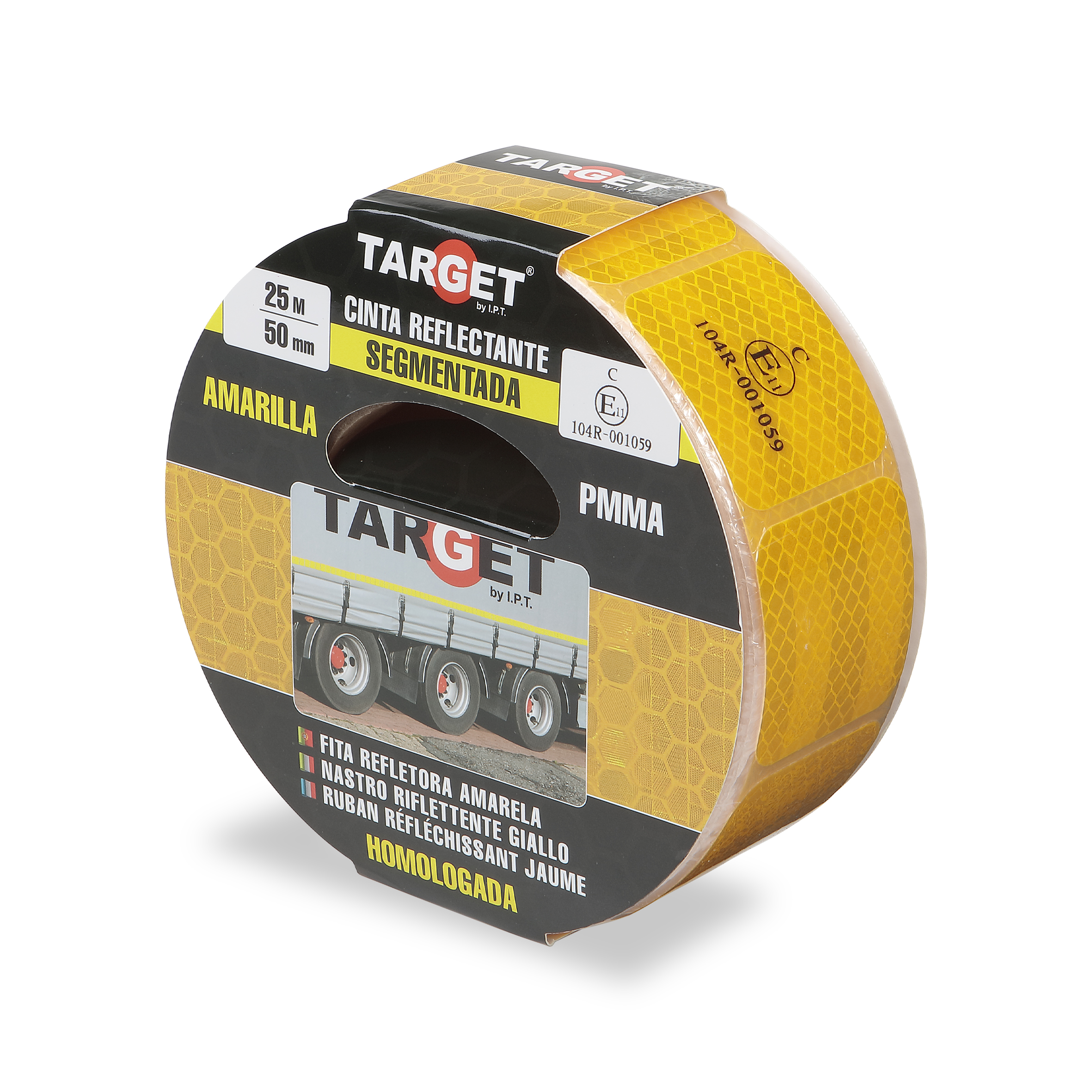 CINTA REFLEC.SEGMENTADA AMARILLA 25MX50mm HOMOLOGADA