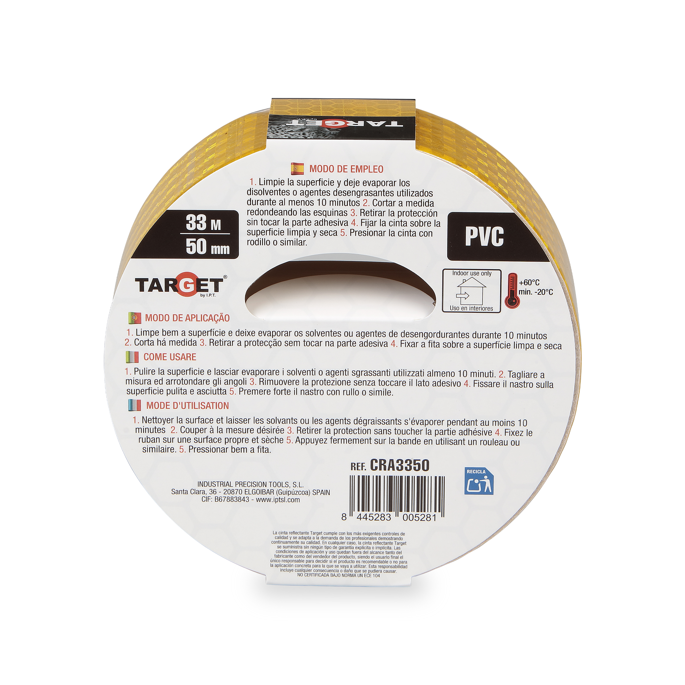 CINTA ADHESIVA REFLECTANTE AMARILLA DE 33M X 50mm