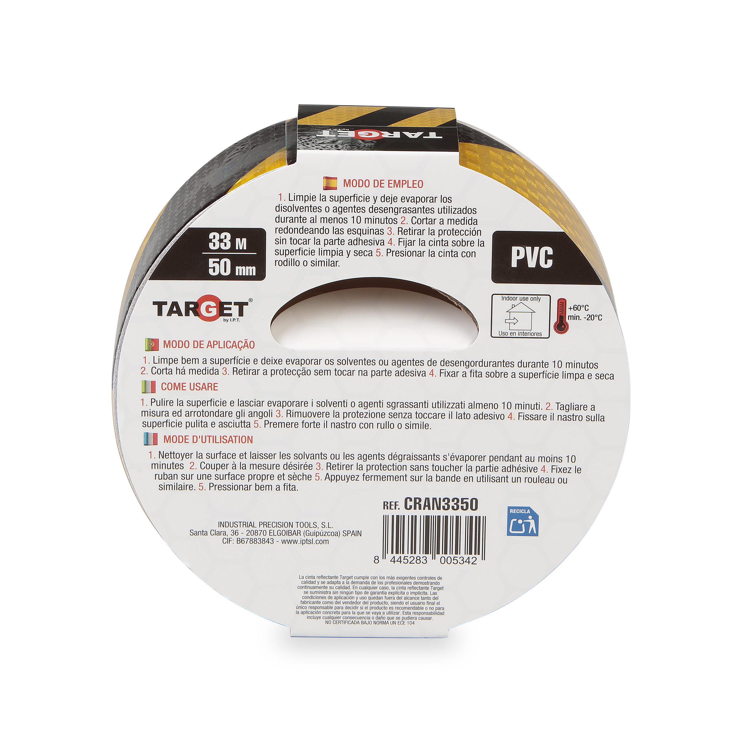 CINTA ADHESIVA REFLECTANTE AMARILLA/NEGRA DE 33 M X 50 MM