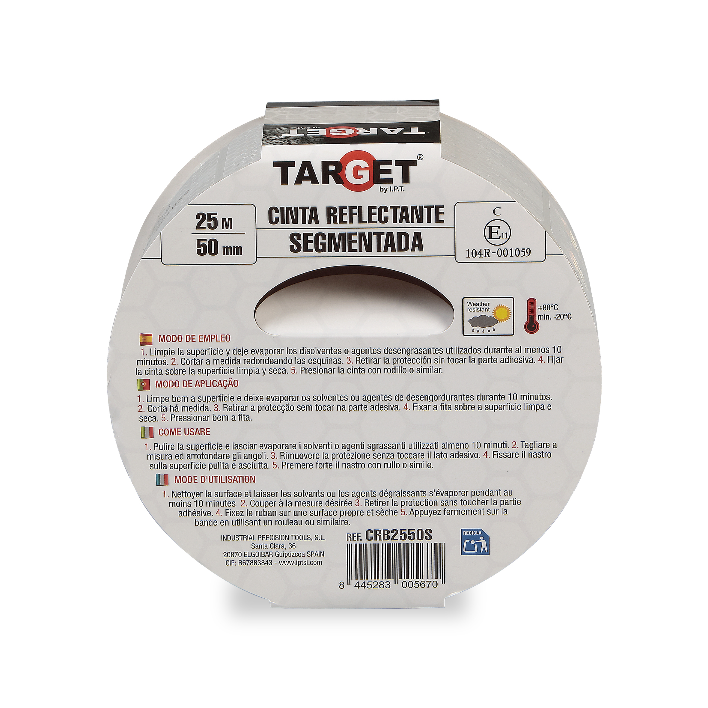 CINTA REFLEC.SEGMENTADA BLANCA 25MX50mm HOMOLOGADA