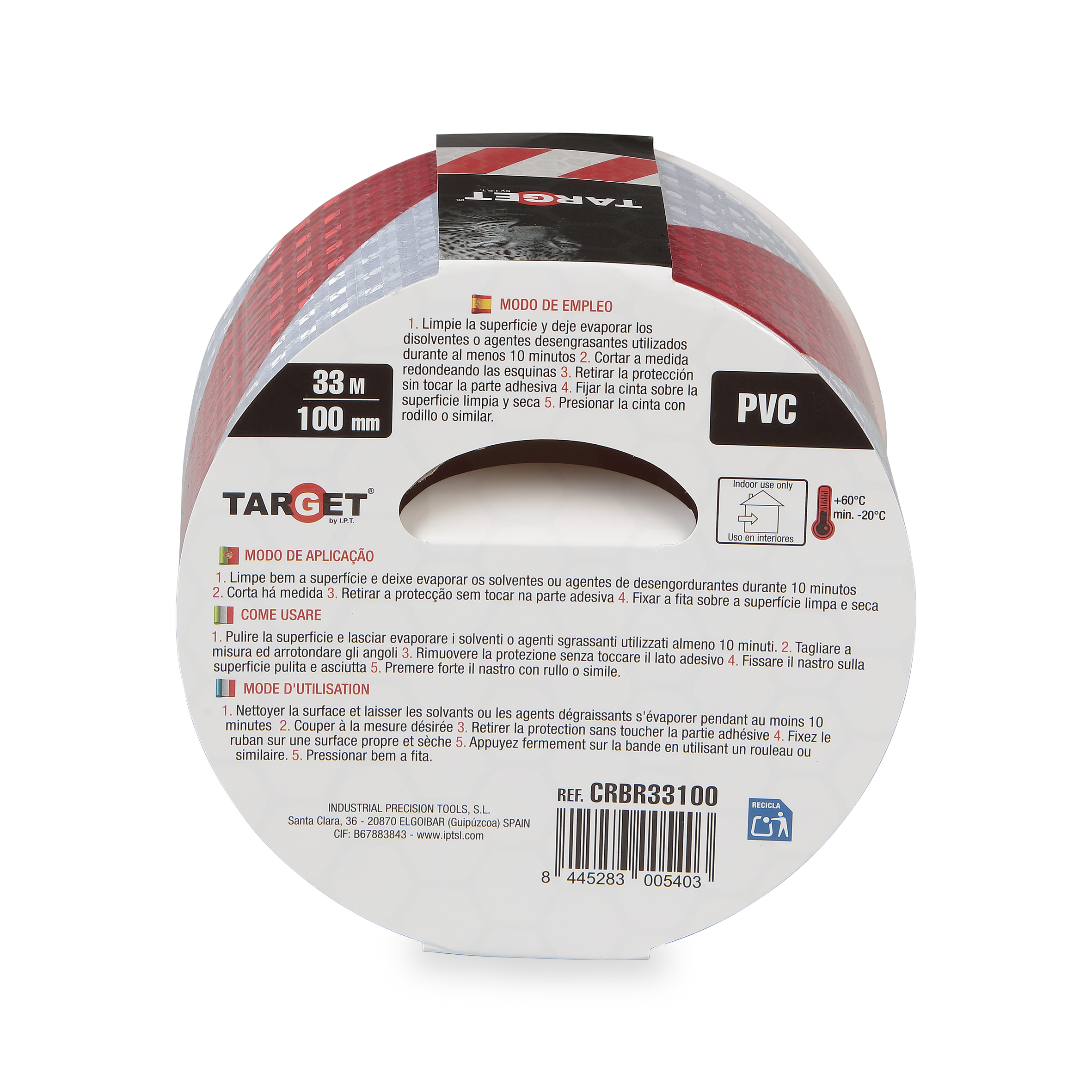 CINTA REFLECTANTE ROJA/BLANCA 33M X 100mm