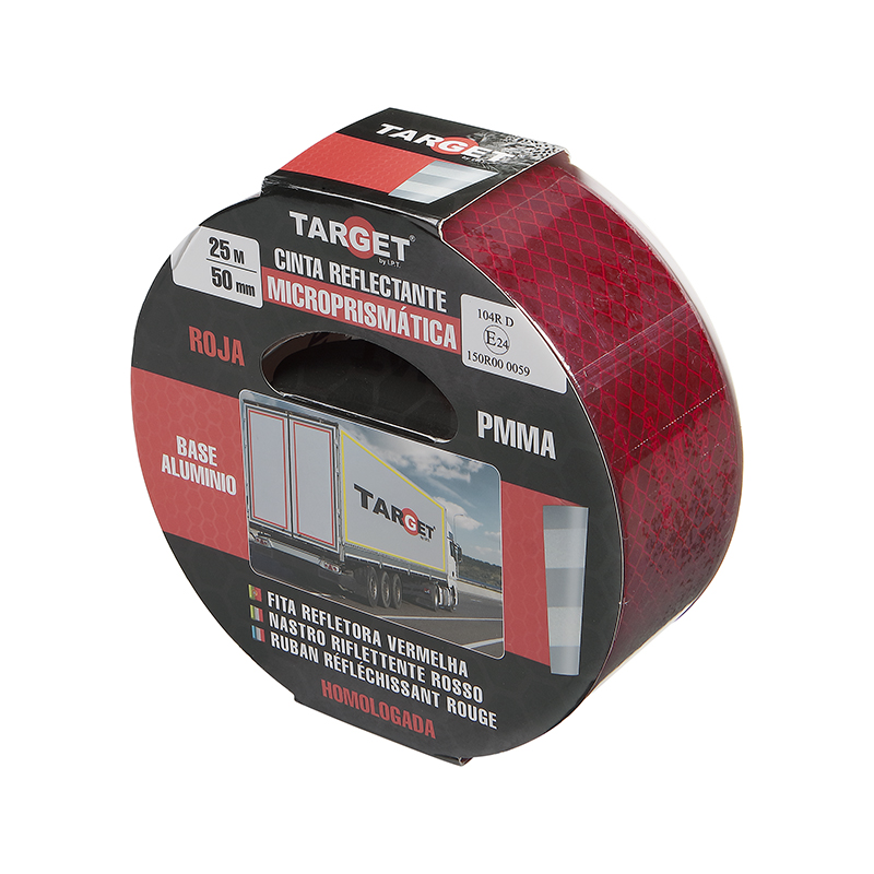 Cinta reflectante homologada para camiones reforzada con base de aluminio roja