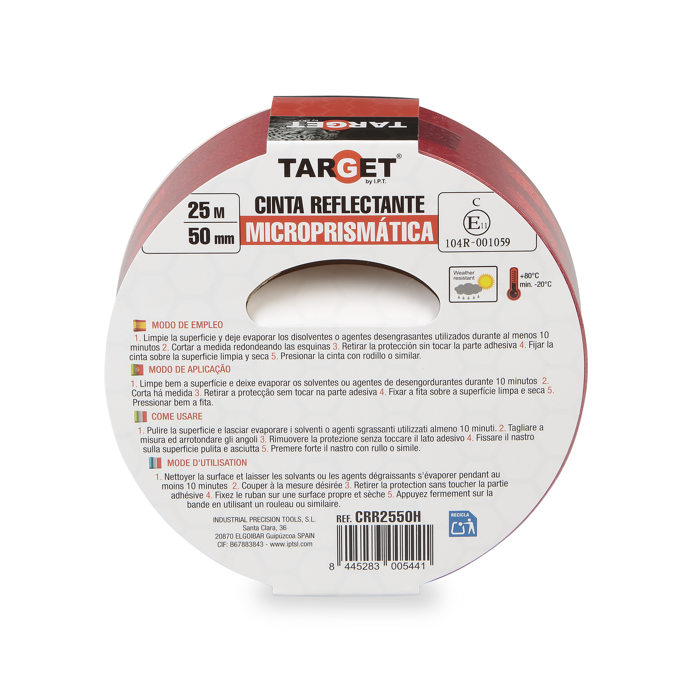 CINTA REFLECTANTE ROJA 25M X 50mm HOMOLOGADA