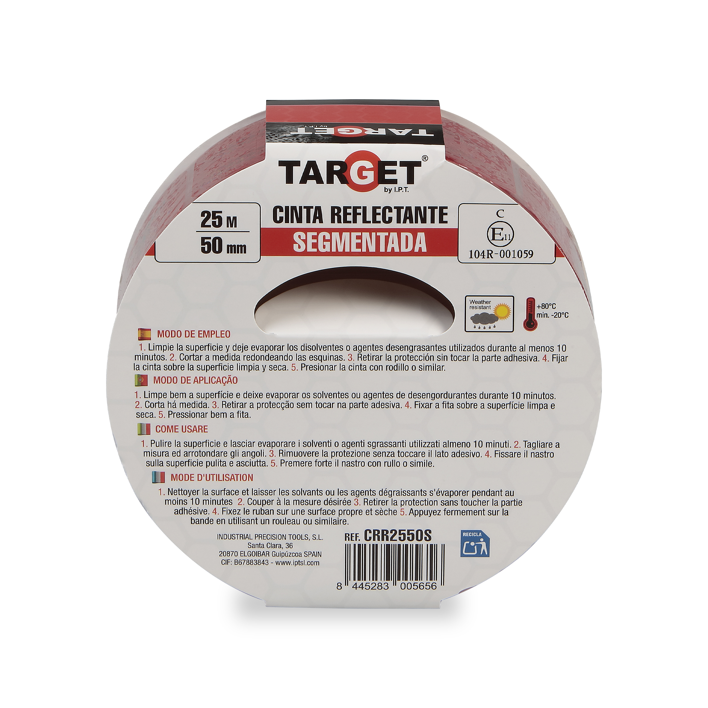 CINTA REFLEC.SEGMENTADA ROJA 25MX50mm HOMOLOGADA