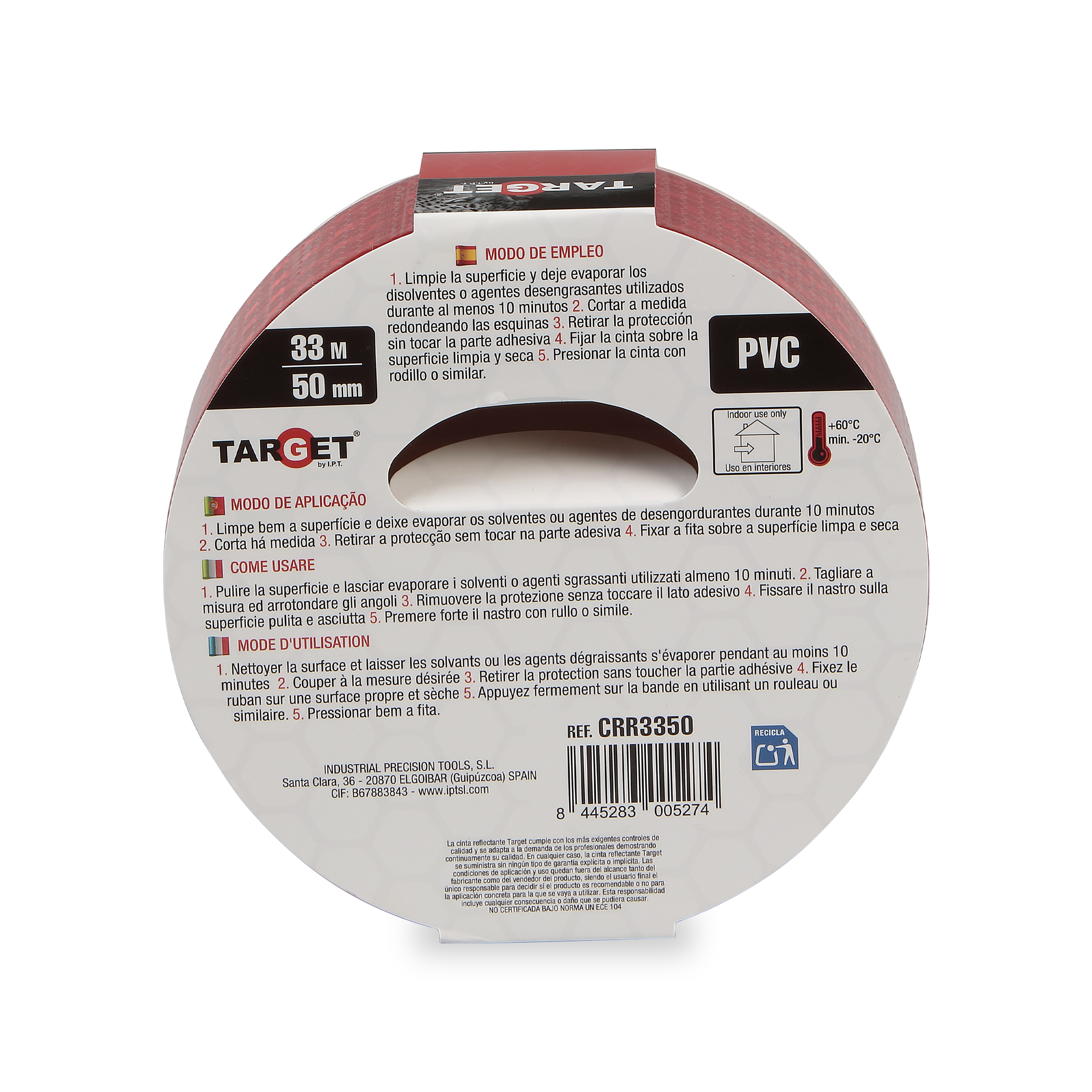 CINTA ADHESIVA REFLECTANTE ROJA DE 33M X 50mm