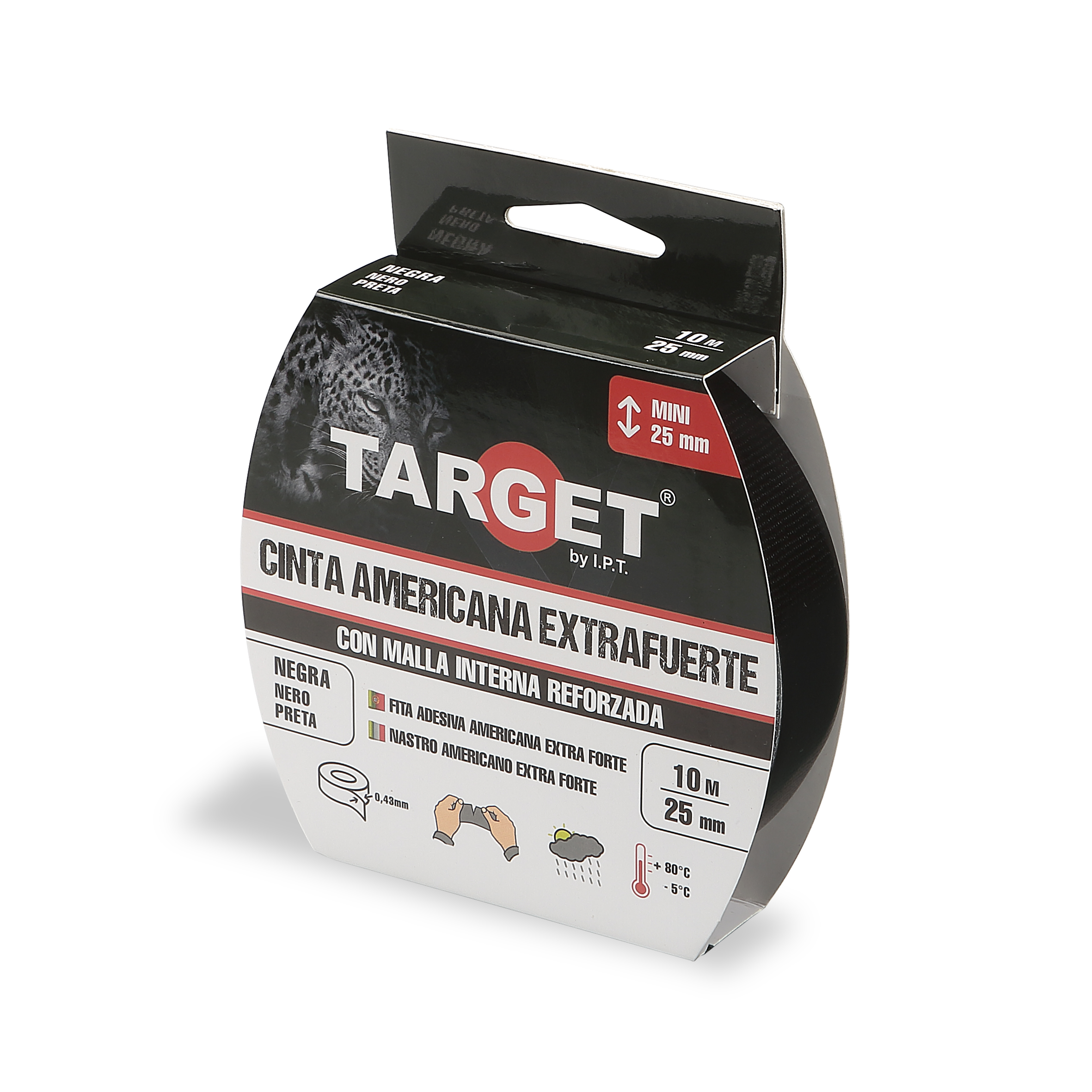CINTA AMERICANA TARGET NEGRA (ESTRECHA) 10M X 25mm