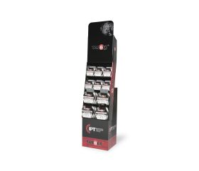 EXPOSITOR VERTICAL C/ CINTAS AMERICANAS TARGET NEGRAS Y PLATAS