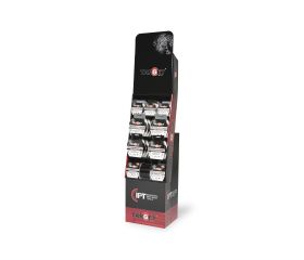 EXPOSITOR VERTICAL C/ CINTAS AMERICANAS TARGET NEGRAS Y PLATAS