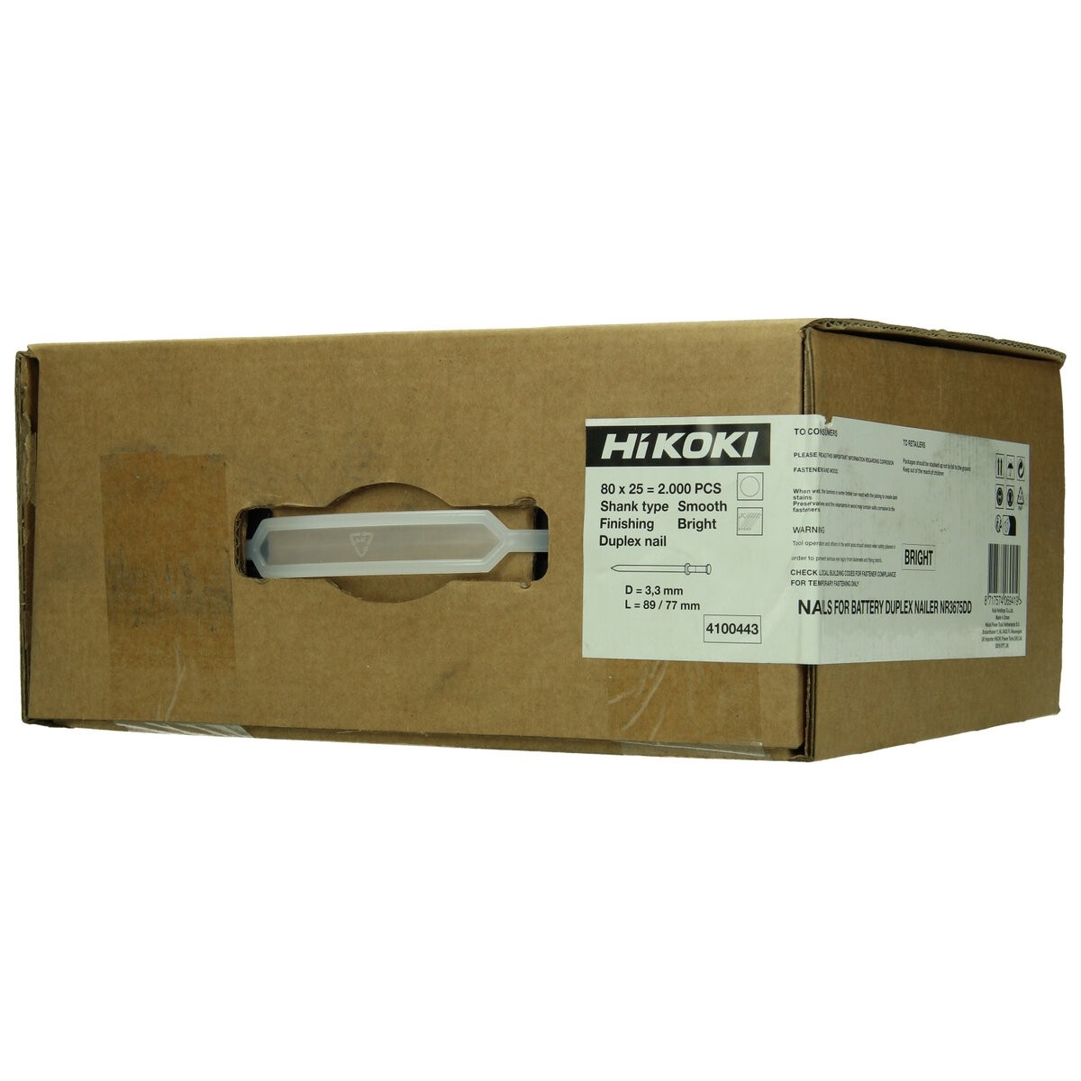 2000 clavos Dúplex 21° cabeza redonda completa 3,3 x 77/89 mm, caña lisa, brillo