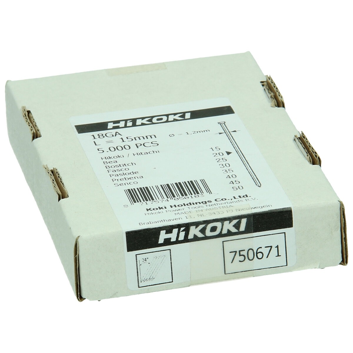 5000 clavos de cabeza plana calibre 18 1,2 x 15 mm, recto, electrogalvanizado