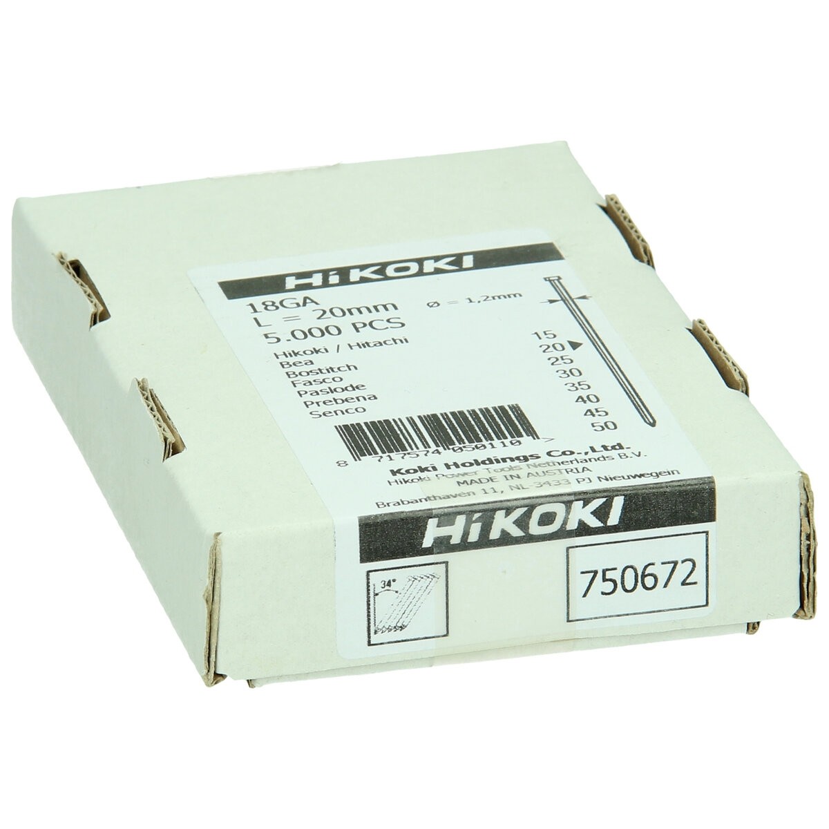 5000 clavos de cabeza plana calibre 18 1,2 x 20 mm, recto, electrogalvanizado