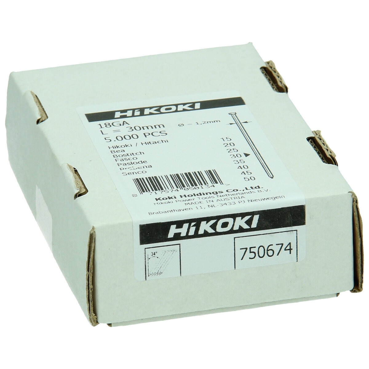 5000 clavos de cabeza plana calibre 18 1,2 x 30 mm, recto, electrogalvanizado