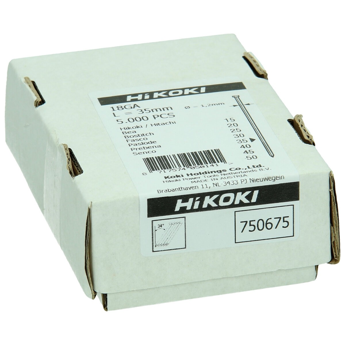 5000 clavos de cabeza plana calibre 18 1,2 x 35 mm, recto, electrogalvanizado