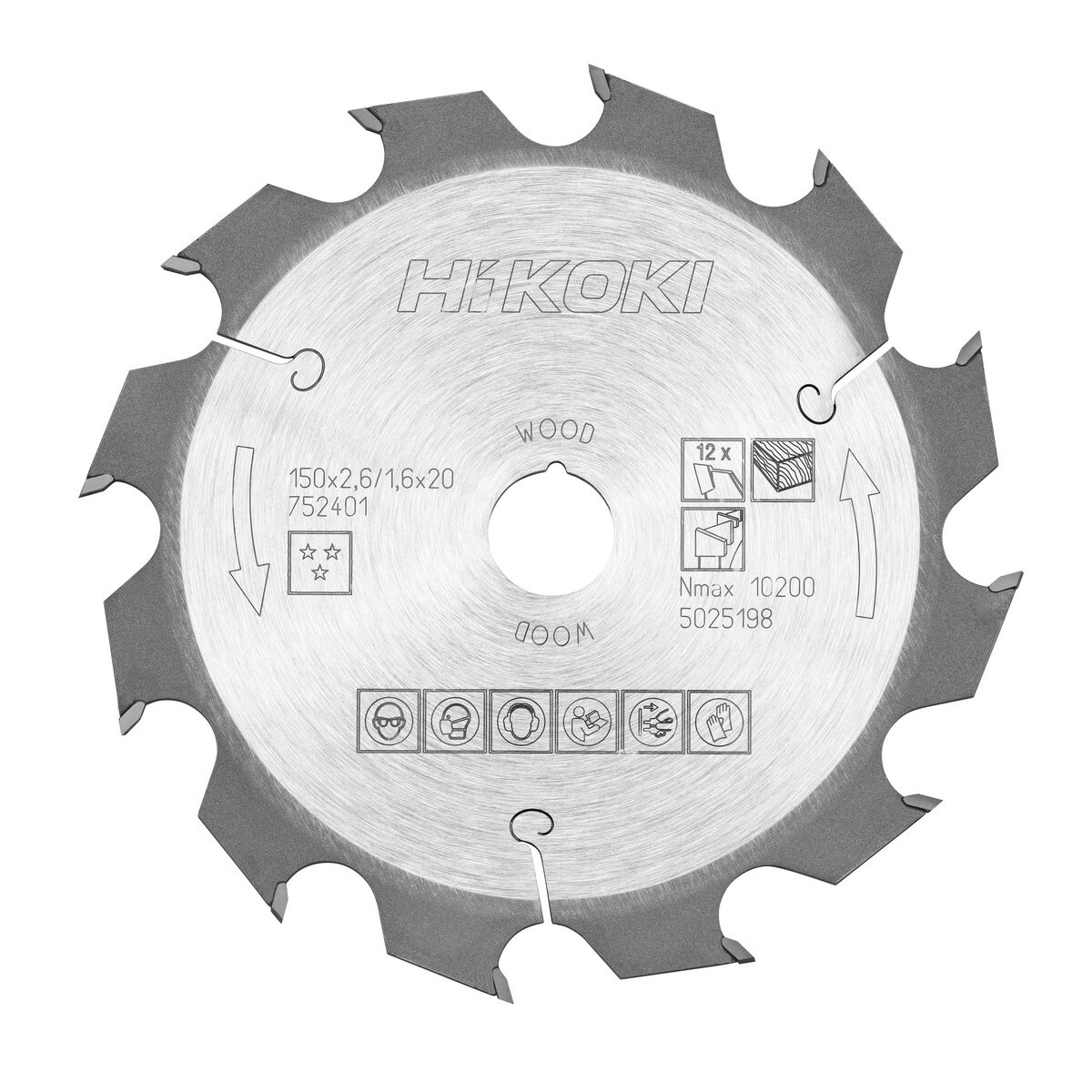 Hoja de sierra TCT madera 150x20/16xZ12 dientes alternos