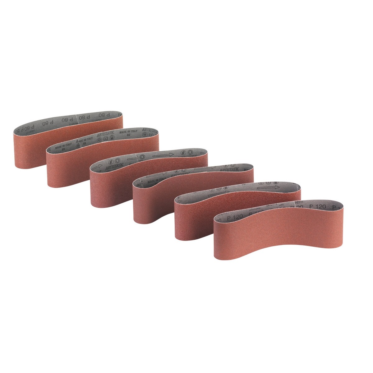 Juego de 6 bandas de cinta abrasiva 76x533 mm P60, 80, 120, rojo