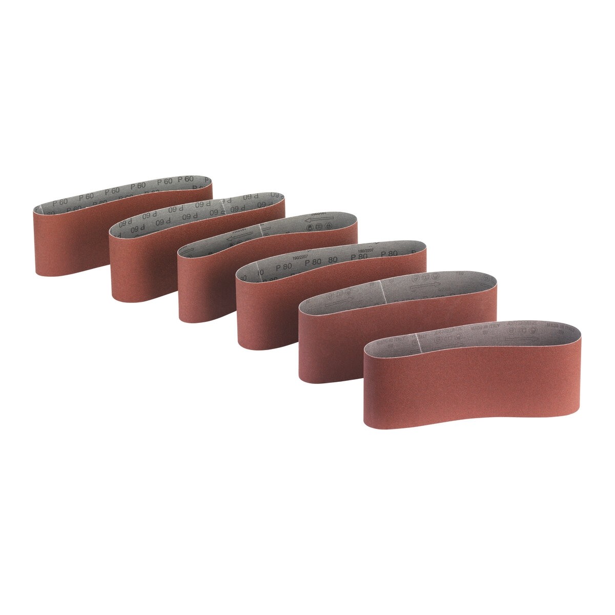Juego de 6 bandas de cinta abrasiva 100x610 mm P60, 80, 120, rojo