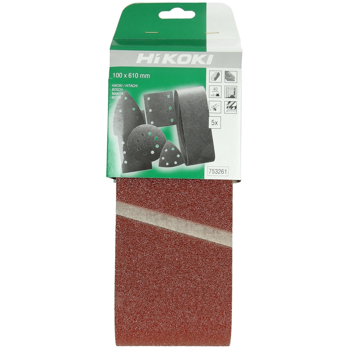 5 bandas de cinta abrasiva 100x610 mm P40, rojo