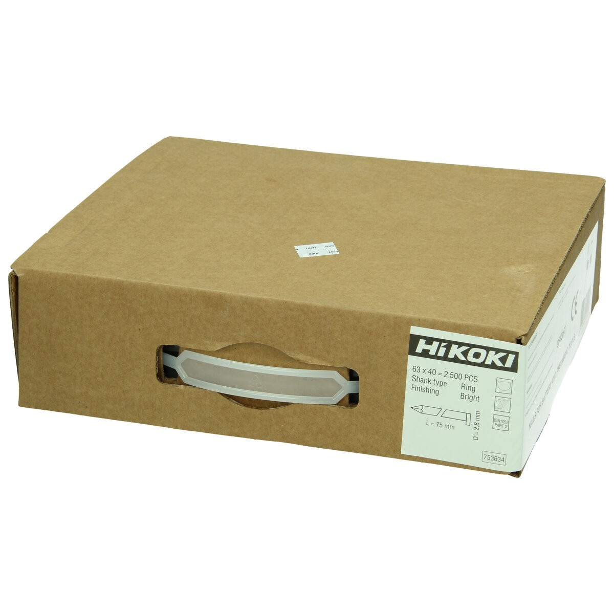 2500 clavos para estructuras 34° cabeza en D 2,8 x 75 mm, caña de anillo, brillo