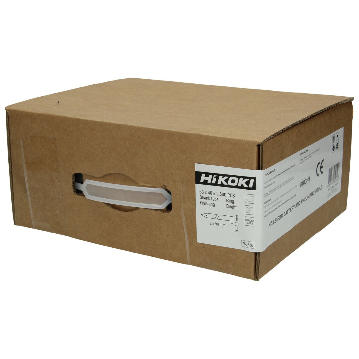 2500 clavos para estructuras 34° cabeza en D 3,1 x 90 mm, caña de anillo, brillo