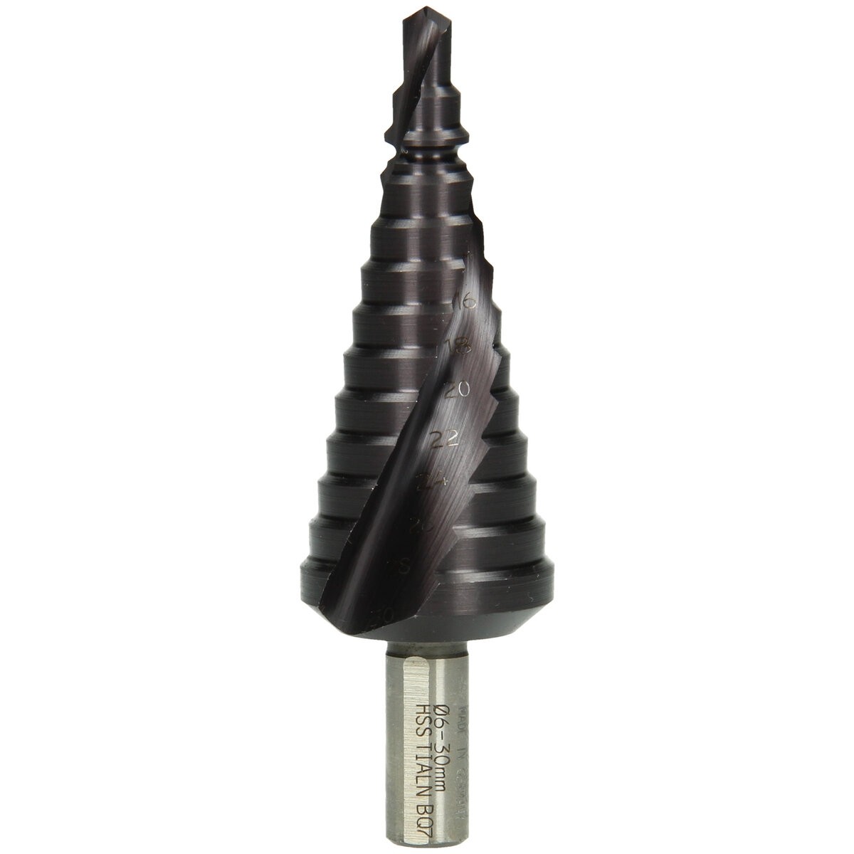 Broca escalonada HSS recubierta de TiAlN, estriado helicoidal 6 - 30 mm
