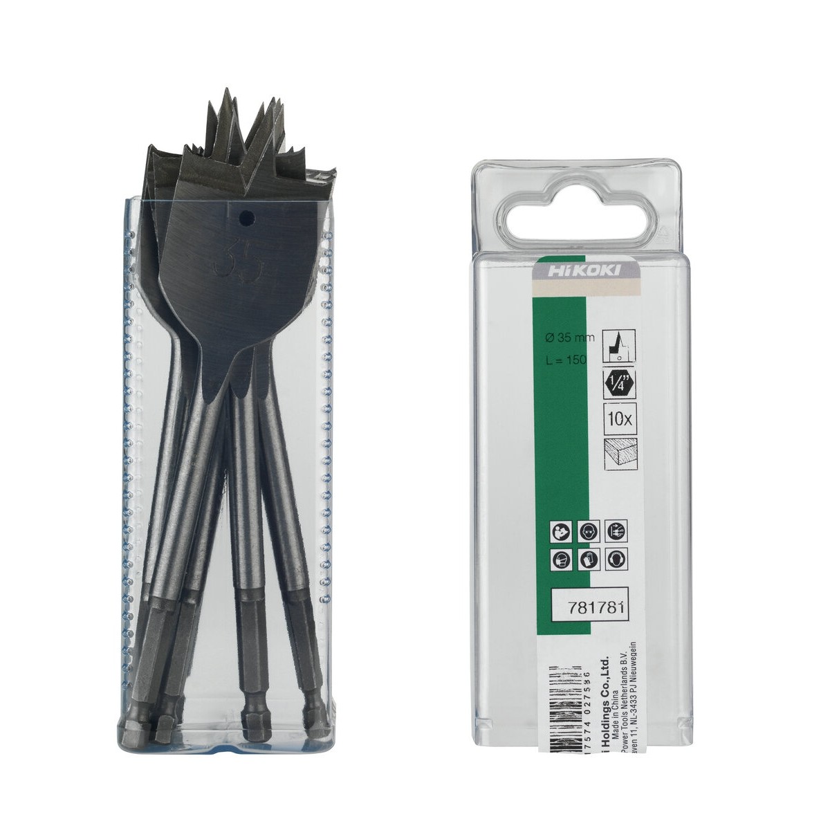 10 brocas de pala para madera 35,0 x 150 mm 1/4