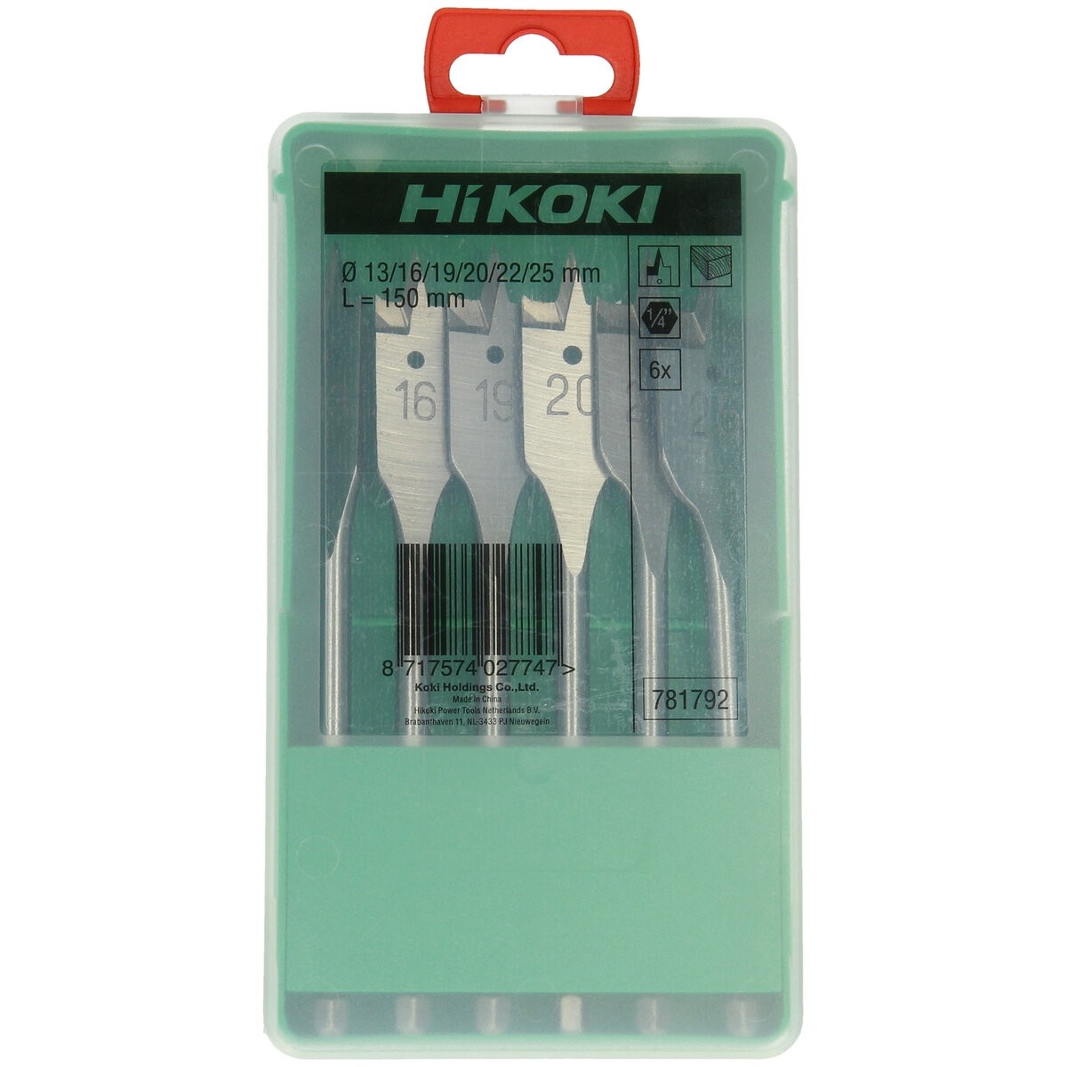 Juego de brocas de pala para madera (6 piezas) 13/16/19/20/22/25 x 150 mm