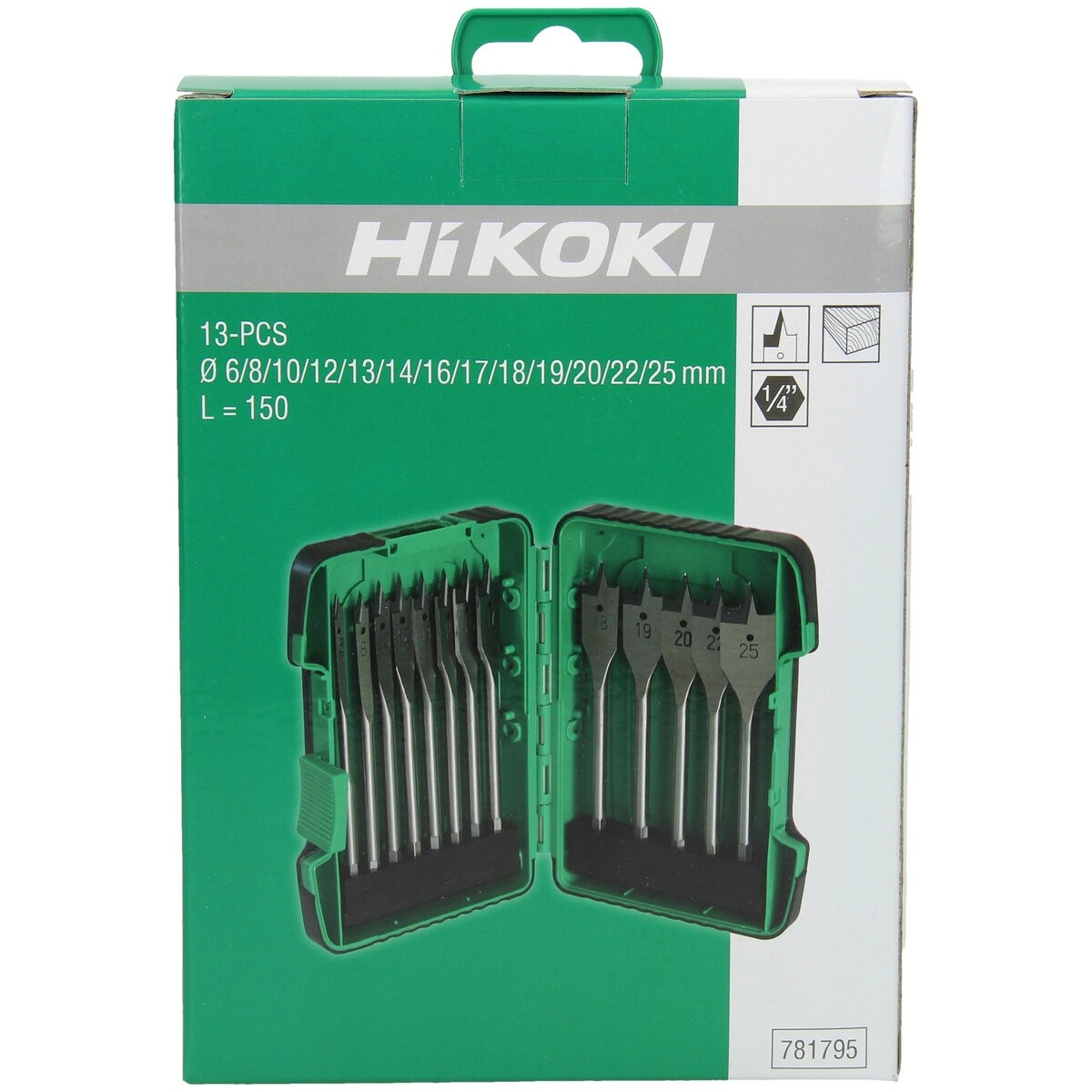 Juego de brocas de pala para madera (13 piezas) 6/8/10/12/13/14/16/17/18/19/20/22/25 x 150 mm