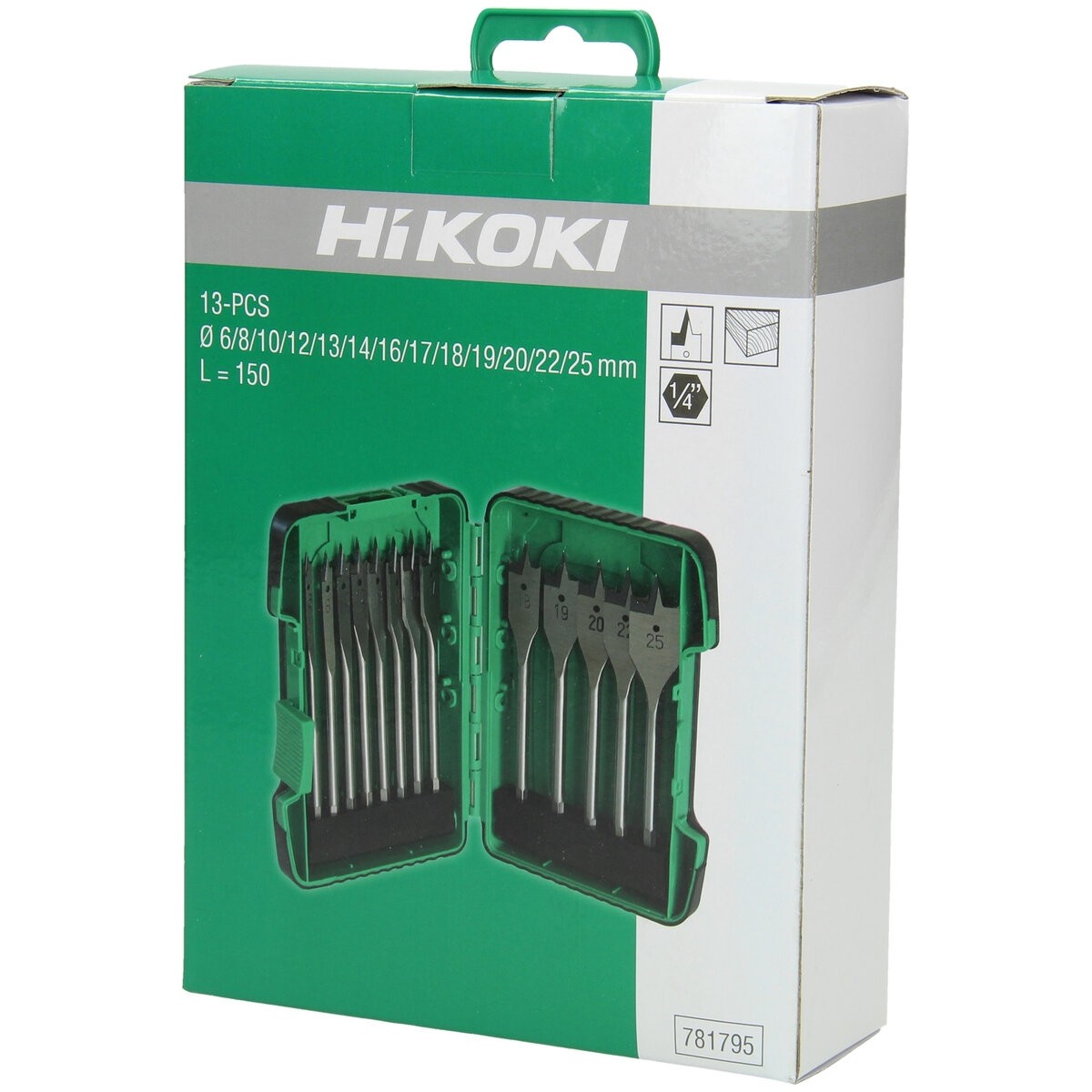 Juego de brocas de pala para madera (13 piezas) 6/8/10/12/13/14/16/17/18/19/20/22/25 x 150 mm