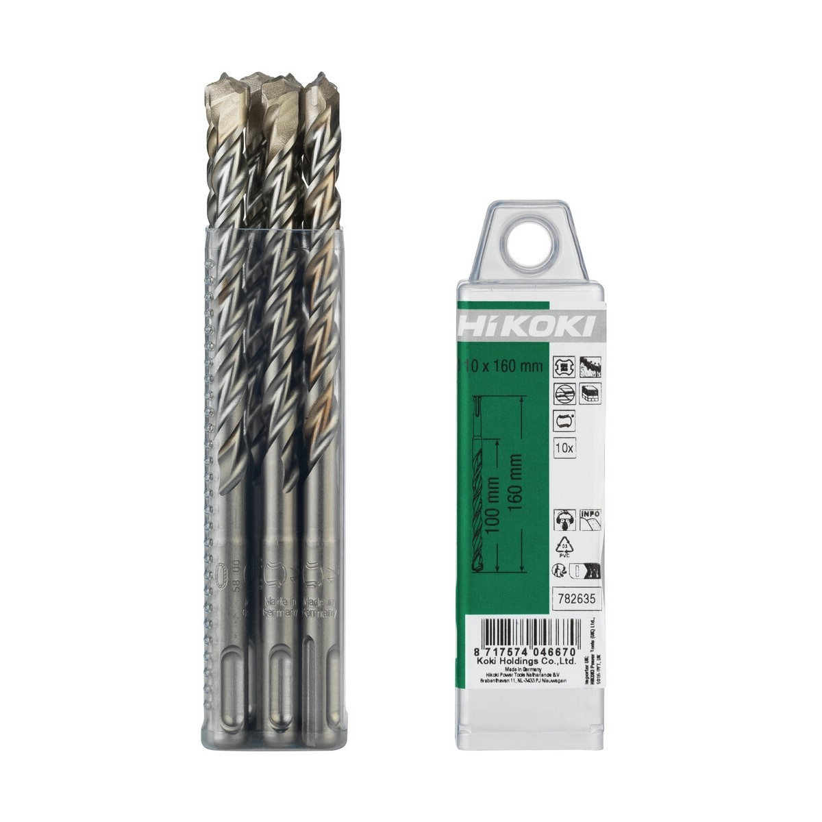 10 brocas para martillo SDS-Plus 2 cortadores 8 x 100/160 mm