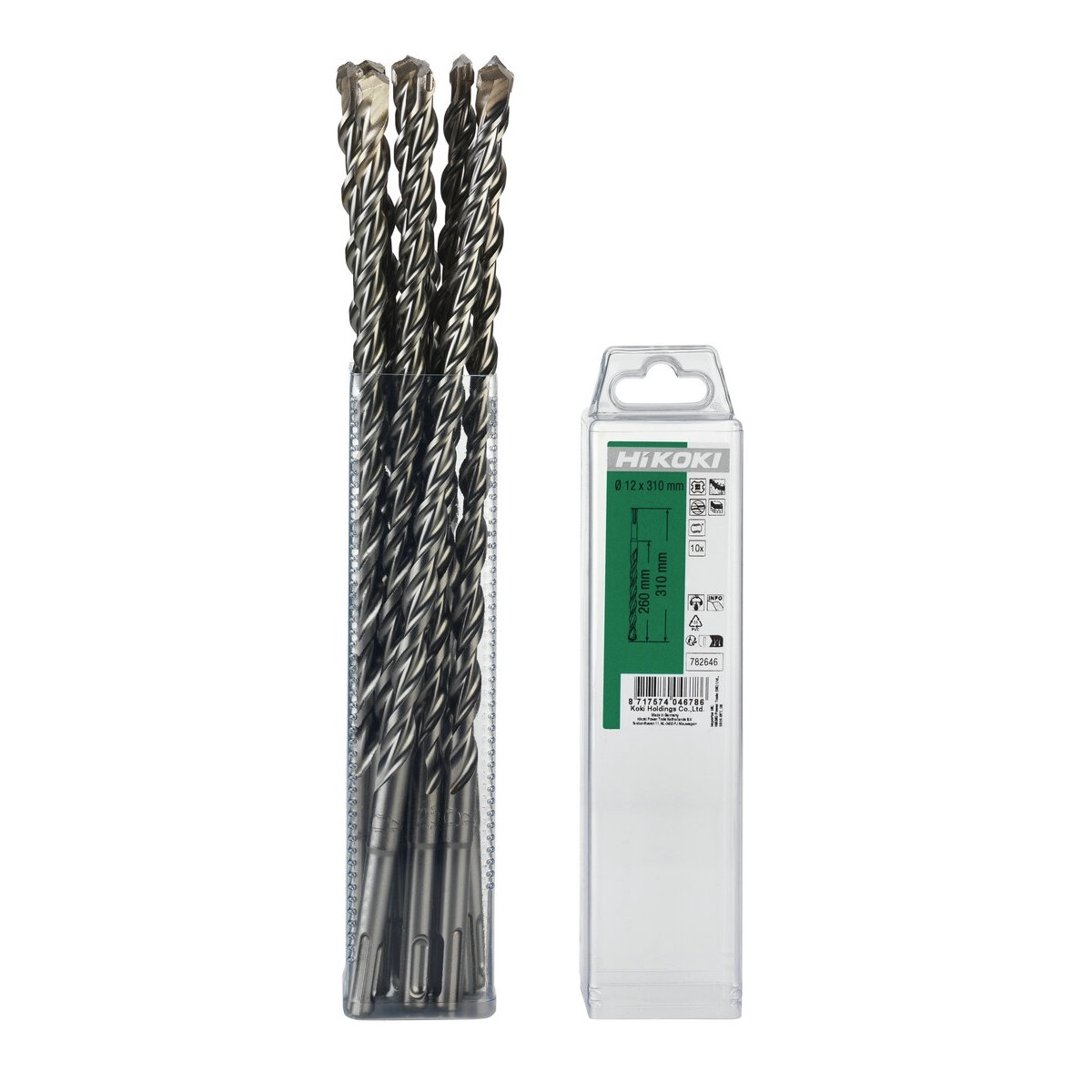 10 brocas para martillo SDS-Plus 2 cortadores 12 x 260/310 mm