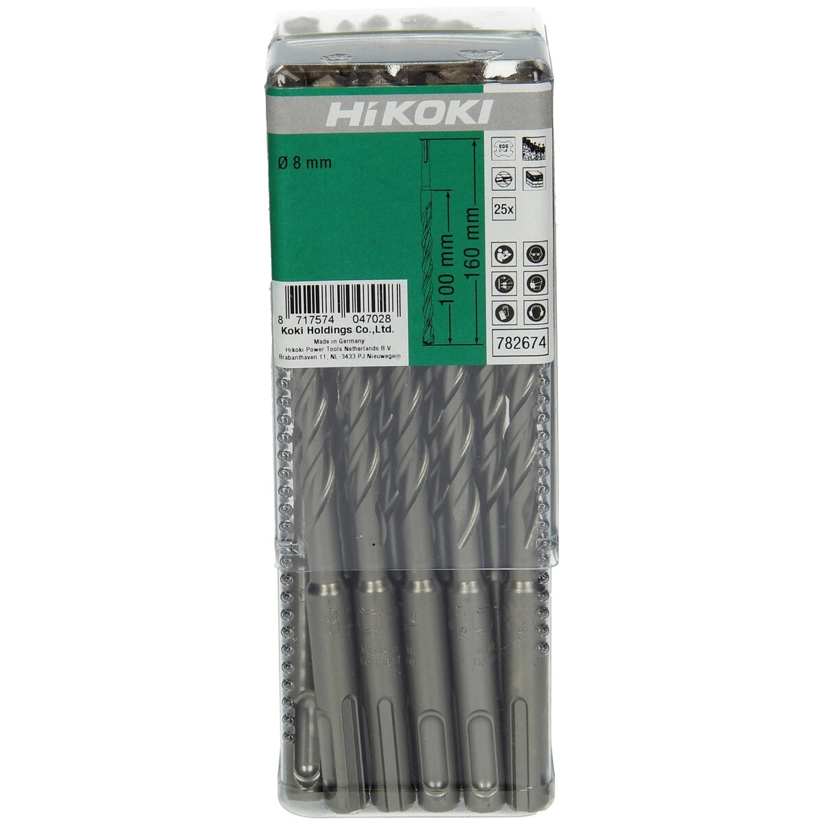 25 brocas para martillo SDS-Plus 2 cortadores 8 x 100/160 mm