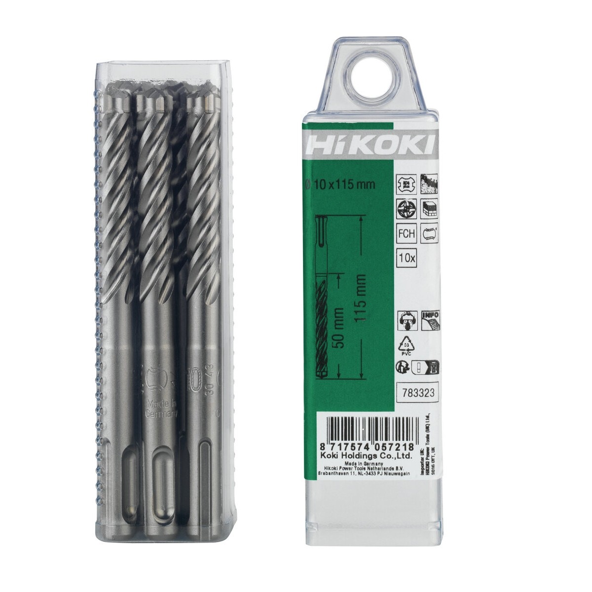 10 brocas para martillo SDS-Plus con cabeza carburo (FCH) 4 cortadores 14 x 150/215 mm