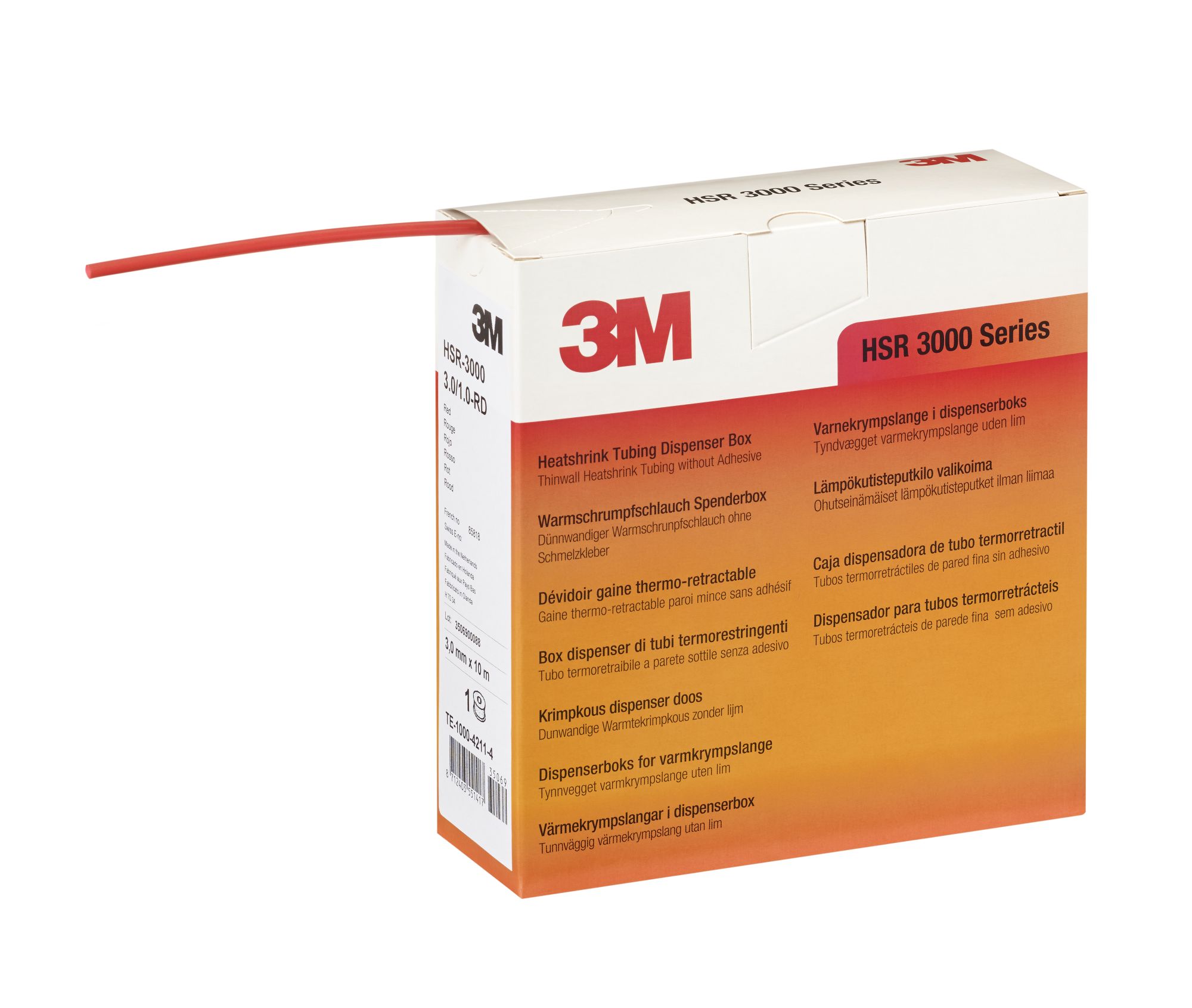 3M™ Tubo HSR3000 Termorretráctil de pared fina, Color rojo (1,5/0,5mm 12m)