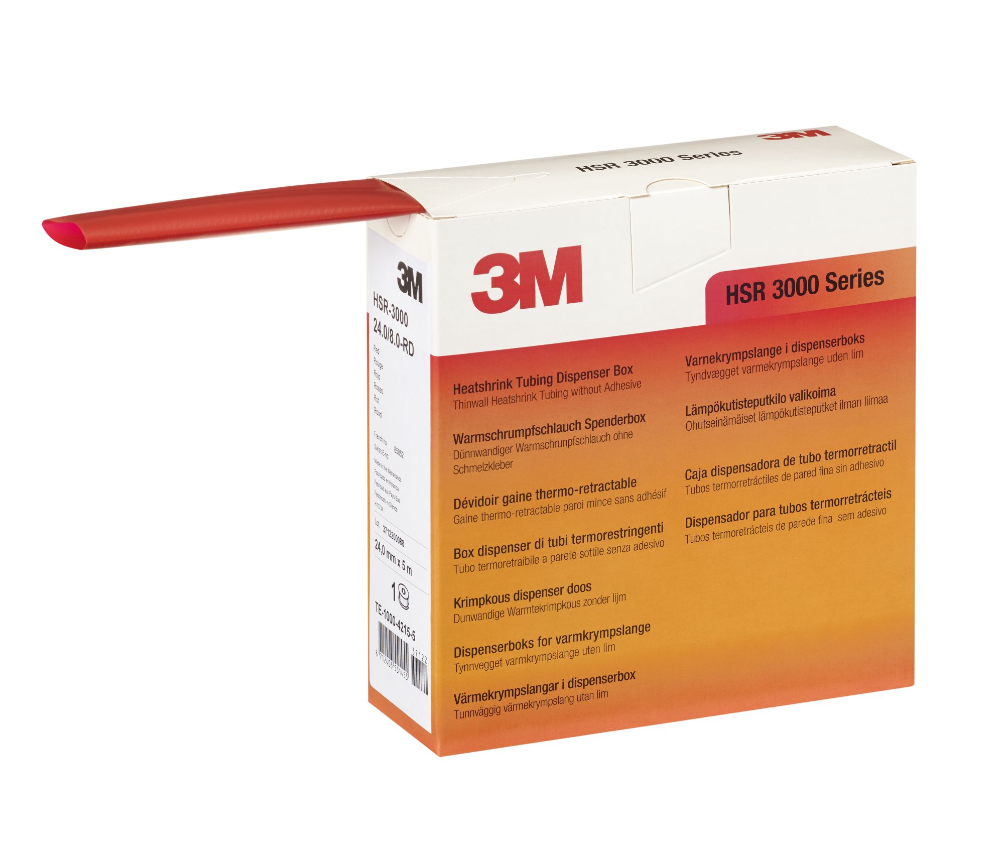 3M™ Tubo HSR3000 Termorretráctil de pared fina, Color rojo (24,0/8,0mm 5m)