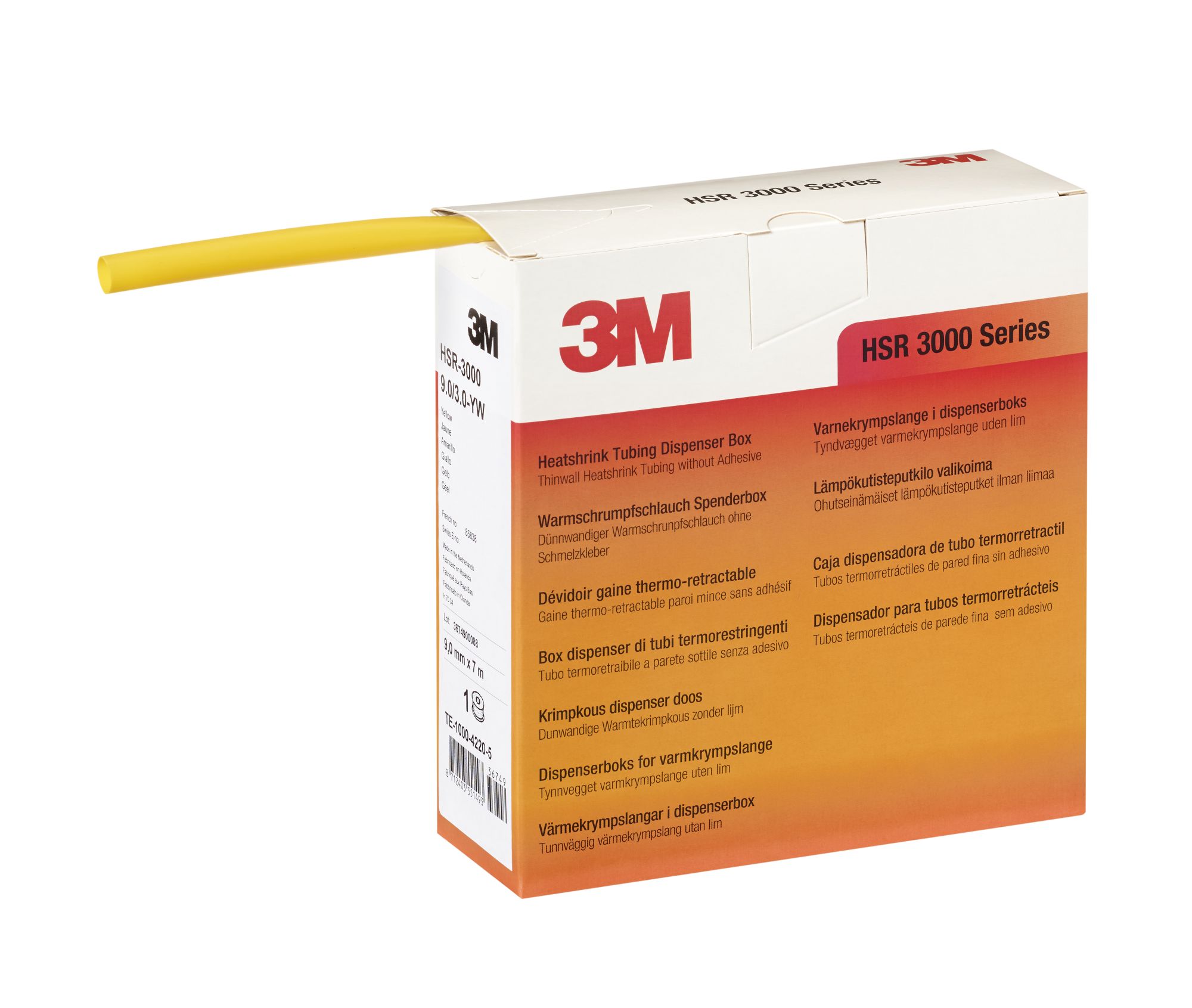 3M™ Tubo HSR3000 Termorretráctil de pared fina, Color Amarillo (9,0/3,0mm 7m)