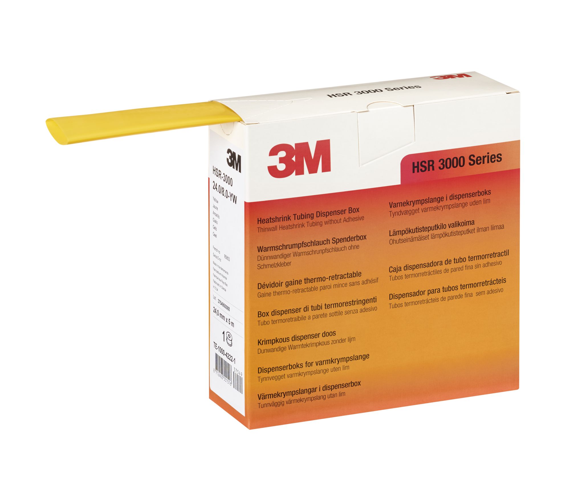 3M™ Tubo HSR3000 Termorretráctil de pared fina, Color Amarillo (18,0/6,0mm 5m)