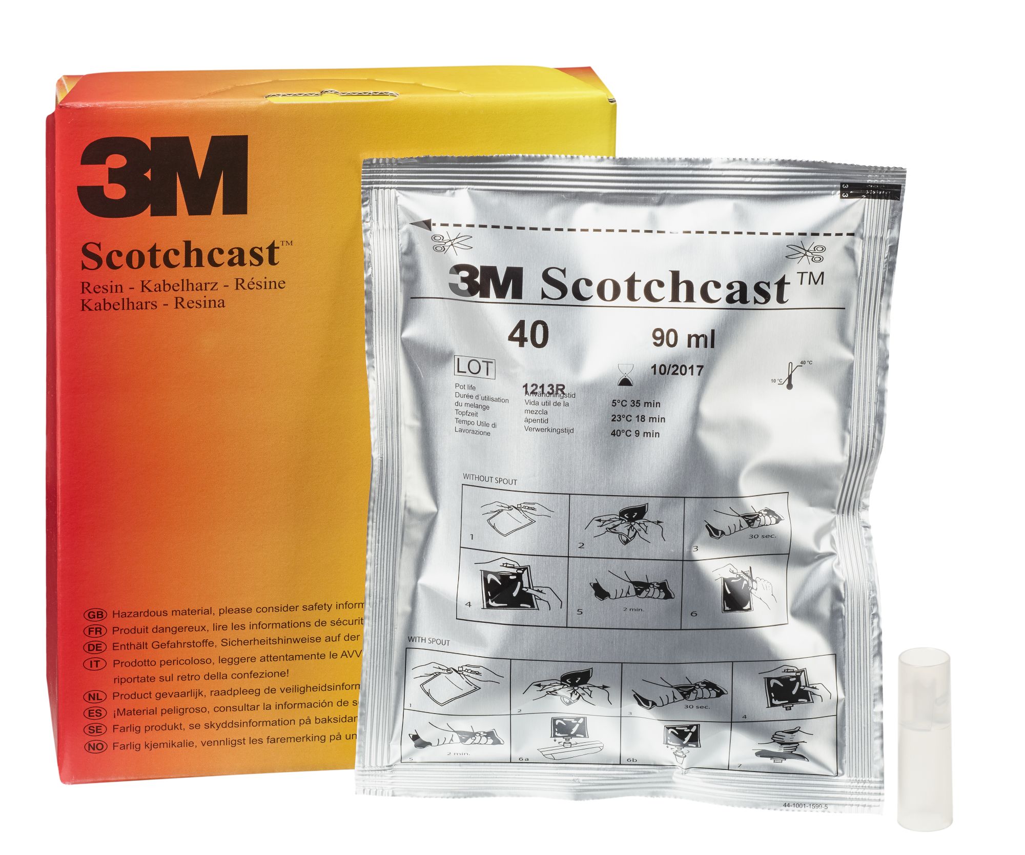 3M™ Scotchcast™ Resina nº 40. Bolsa Unipack A 90 ml (Resina bi-componente retardante de la llama base de poliuretano)