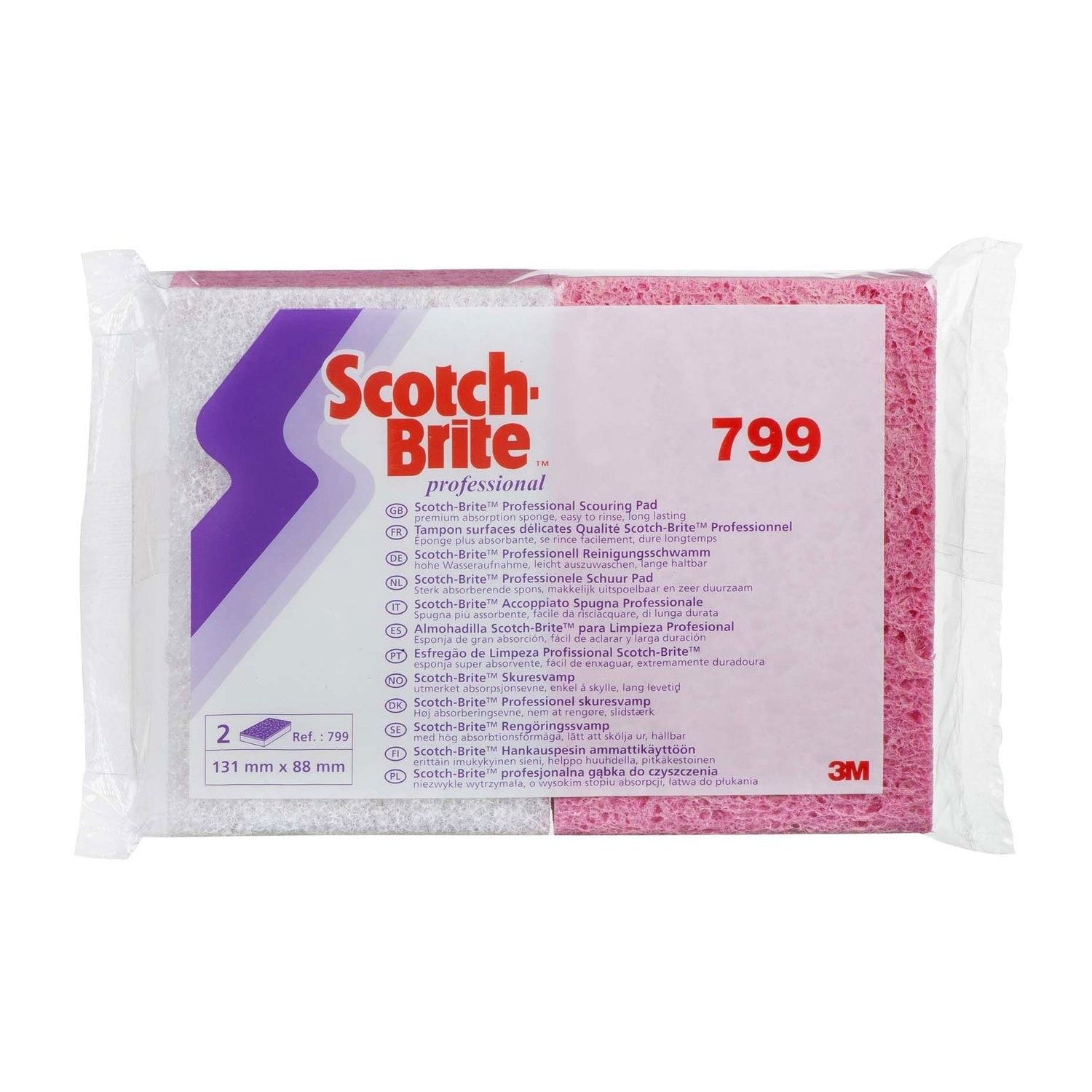 Scotch-Brite™ Laminados con esponjas de celulosa 799, Rosa/Blanco, 88 mm x 131 mm, 10/Pack