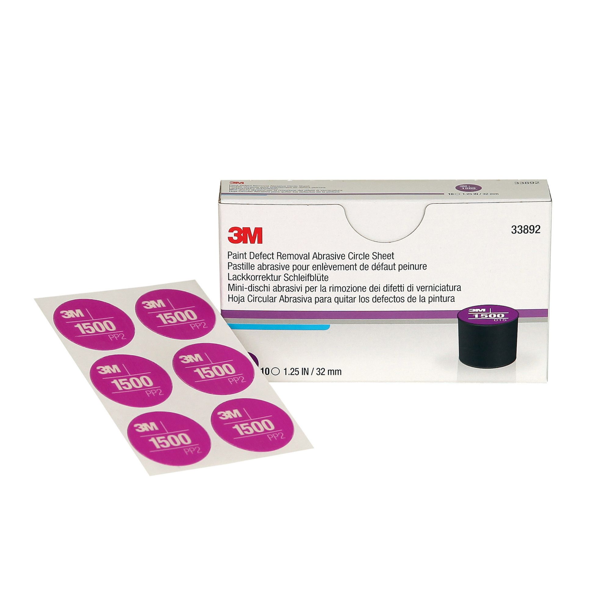 3M™ Hoja de círculos abrasivos para la eliminación de defectos de pintura, 32 mm, P1500, 33892