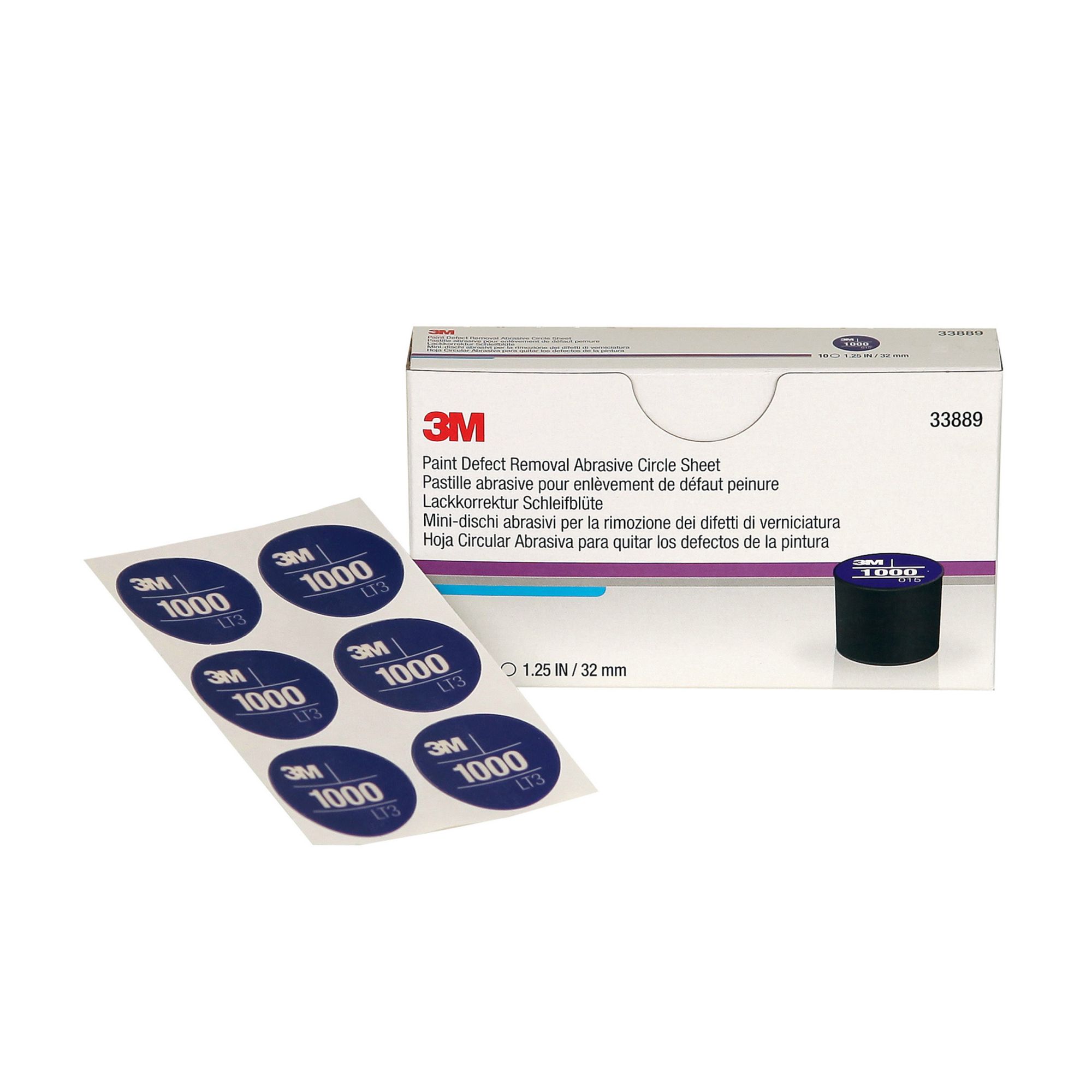 3M™ Hoja de círculos abrasivos para la eliminación de defectos de pintura, 32 mm, P1000, 33889