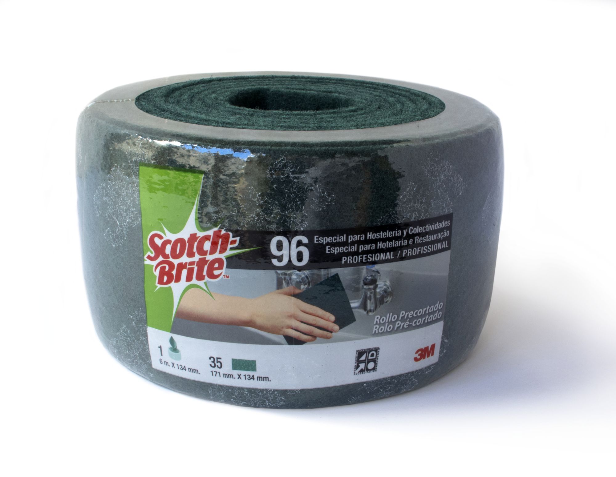 3M™ Scotch-Brite™ 96 Rollo Fibra verde limpieza general precortado 134 mm x 6 m (12 rollos/caja)