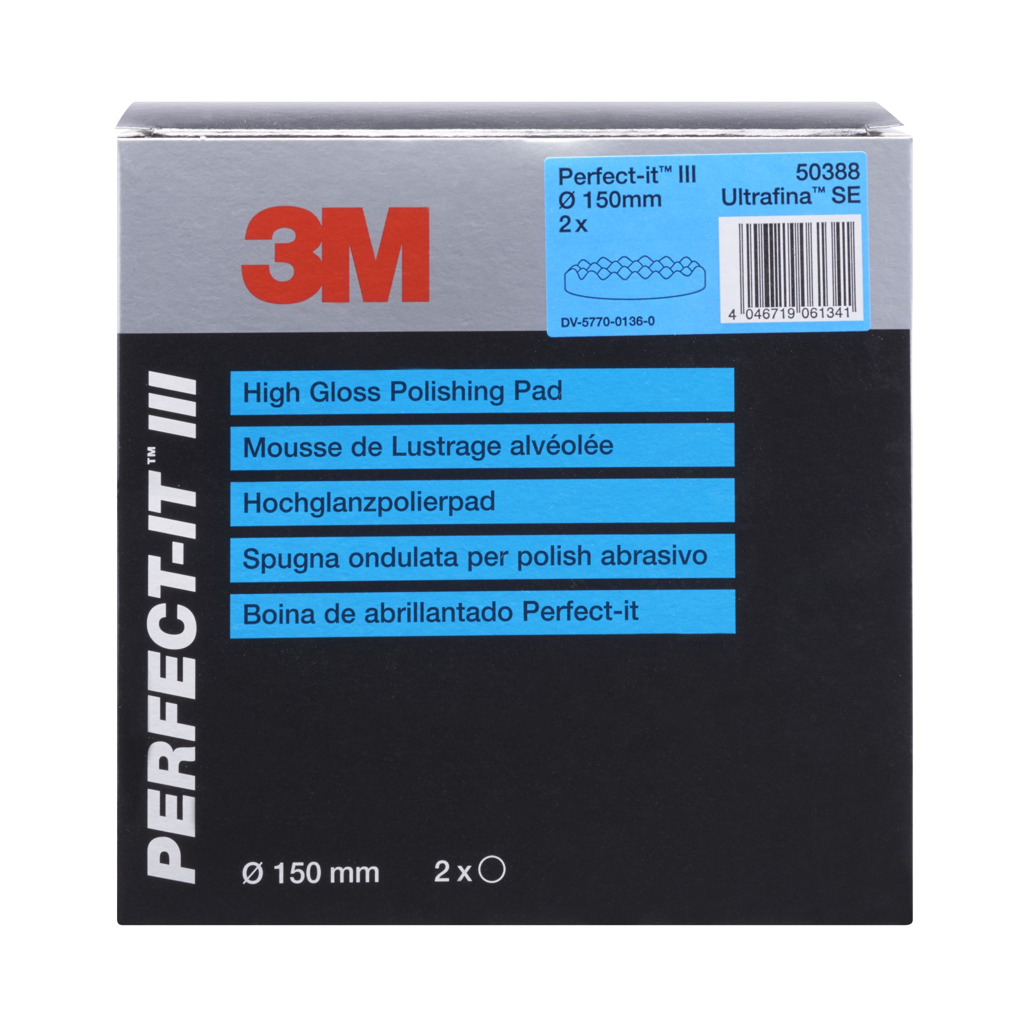 3M™ Perfect-It™ Boina de abrillantado Ultrafina, azul, ondulada, 150 mm, 50388