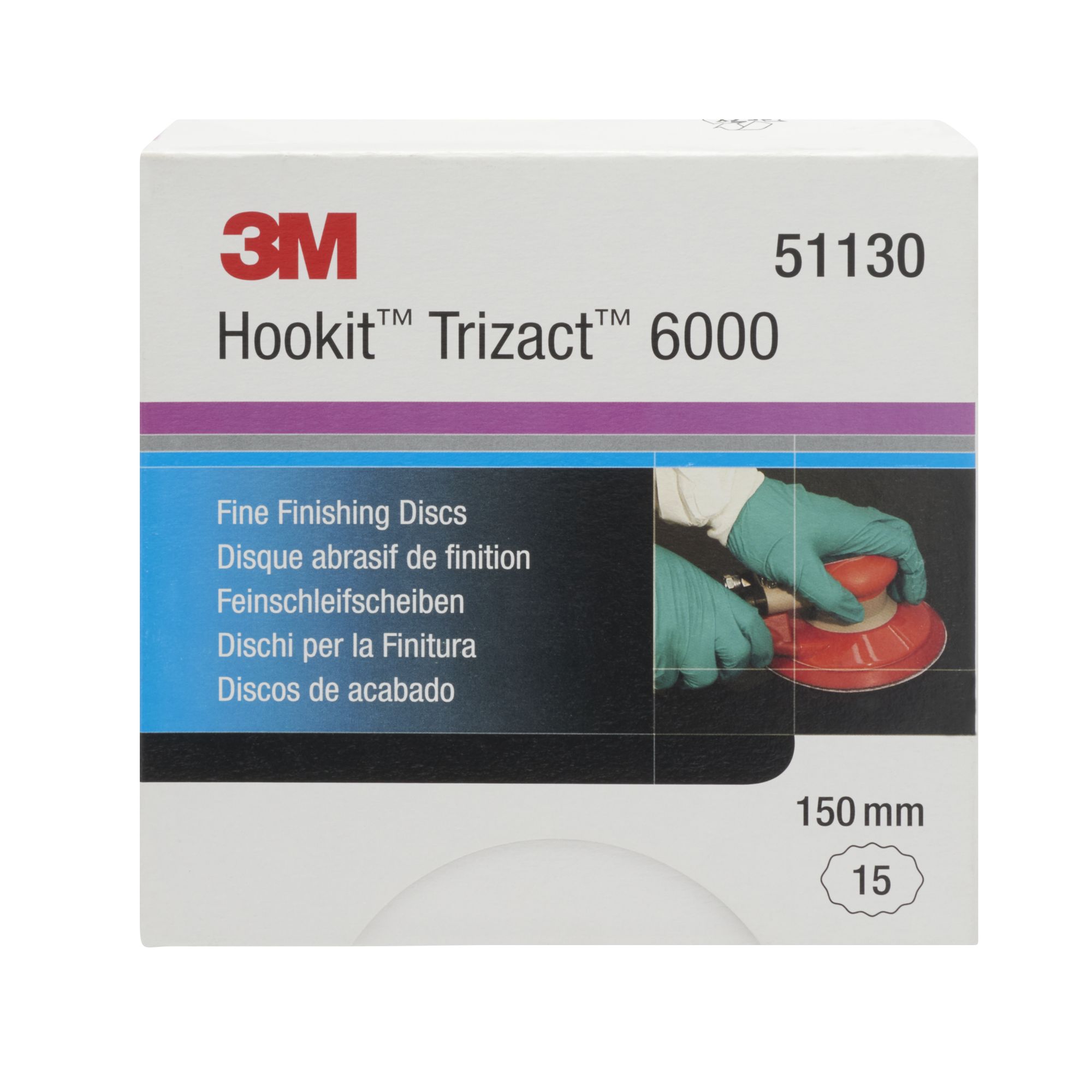 3M™ Trizact™ Hookit™ Disco abrasivo de acabado 443SA, 150 mm, sin agujeros, P6000, 51130