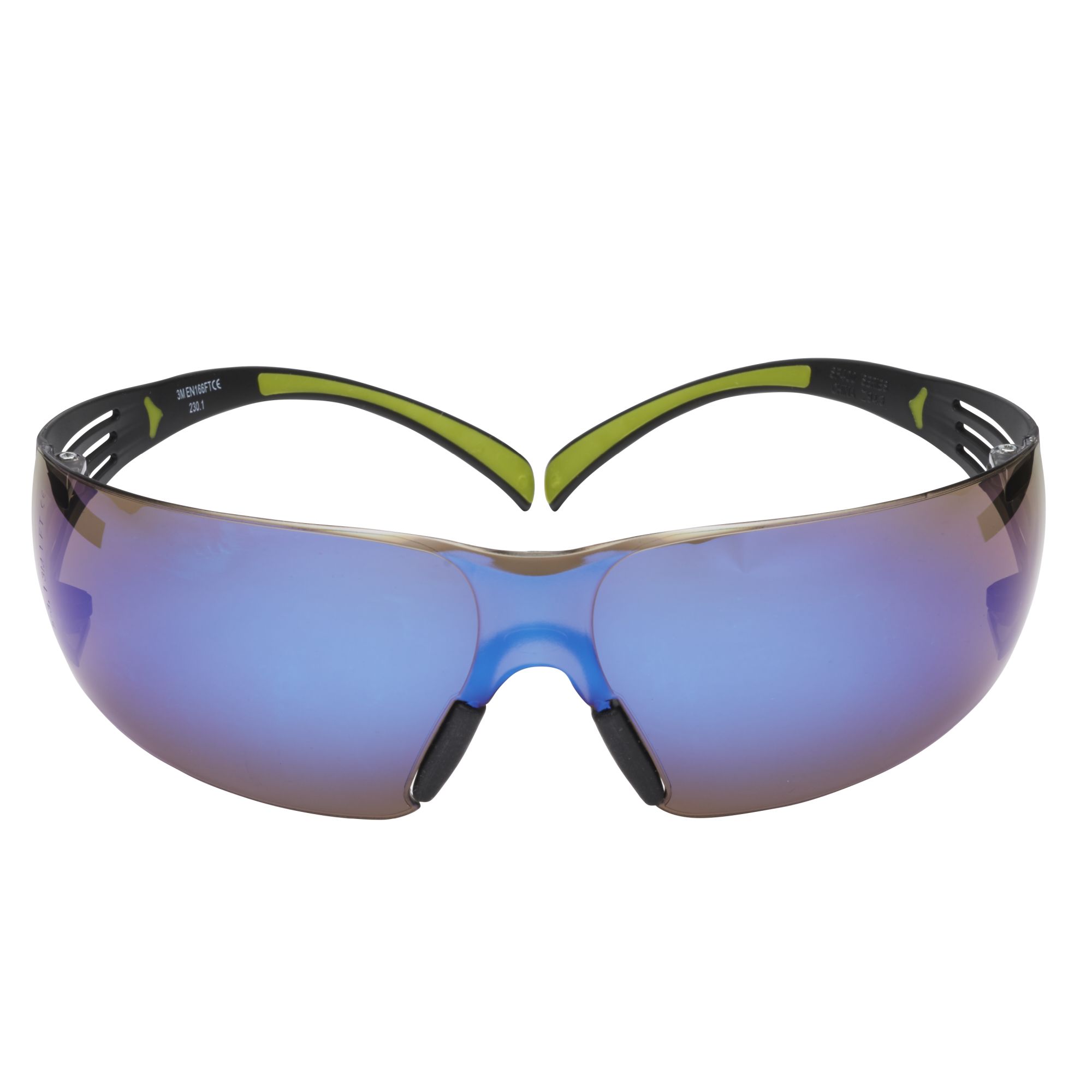 3M™ SecureFit™ 400 Gafas de seguridad, montura negro/verde, antirrayaduras, lente de espejo azul, SF408AS-EU, 20/caja
